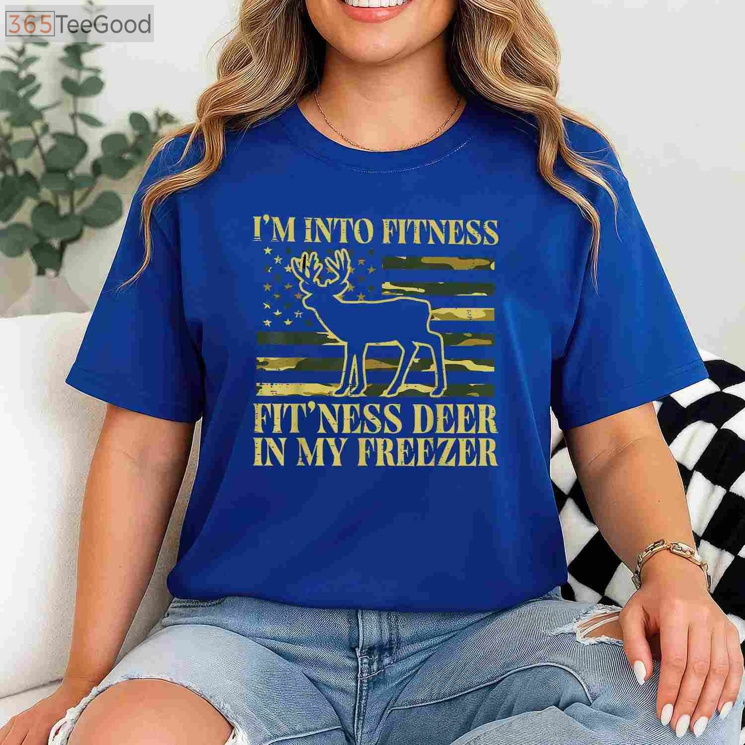 Funny Fitness Deer in Freezer Hunting T-Shirt, Humorous Hunter Lifestyle Tee