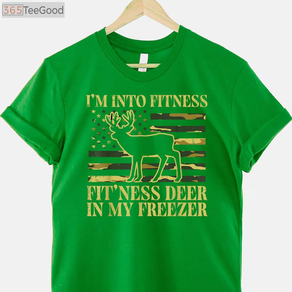 Funny Fitness Deer in Freezer Hunting T-Shirt, Humorous Hunter Lifestyle Tee