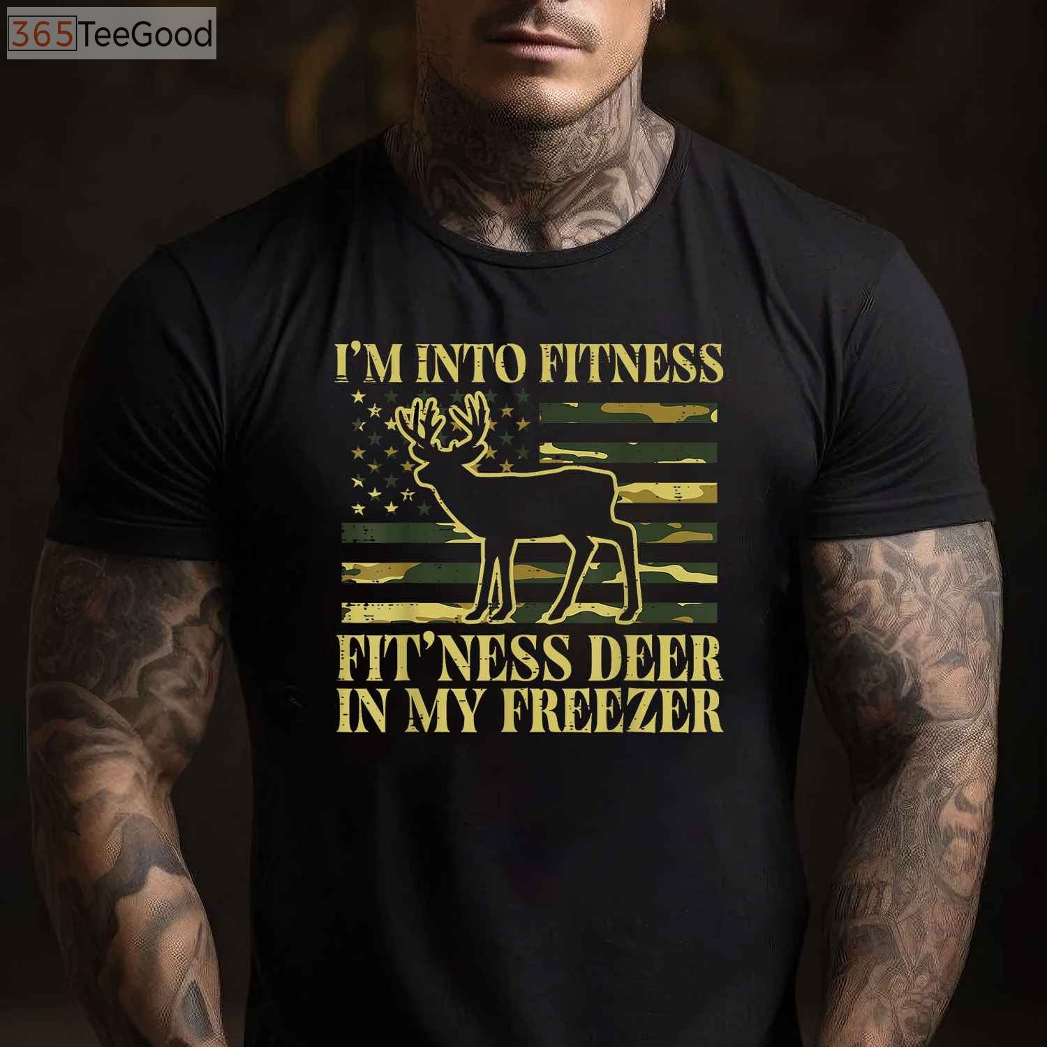 Funny Fitness Deer in Freezer Hunting T-Shirt, Humorous Hunter Lifestyle Tee