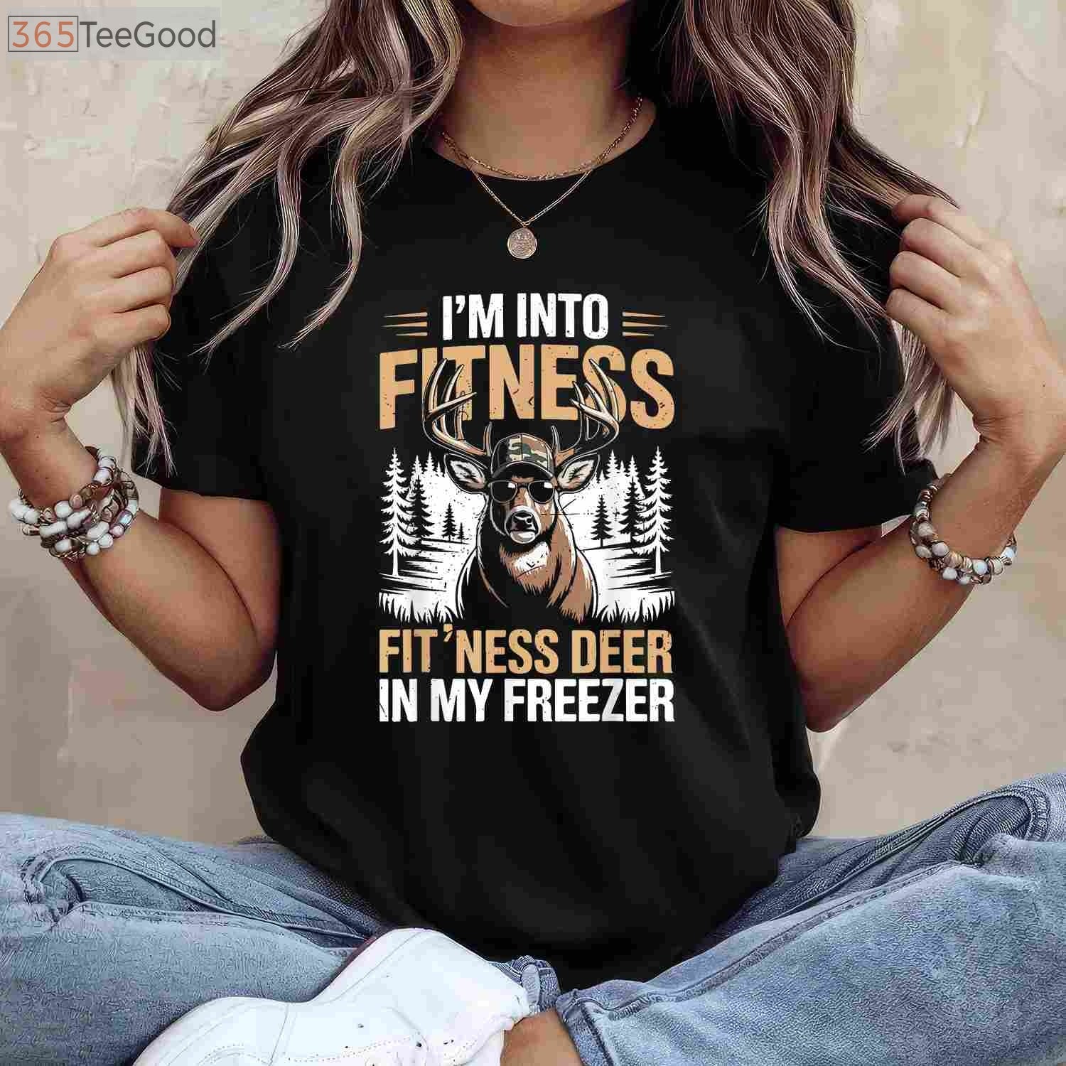 Funny Hunting Fitness Deer in Freezer Shirt, Camo Hunter Dad Workout Tee
