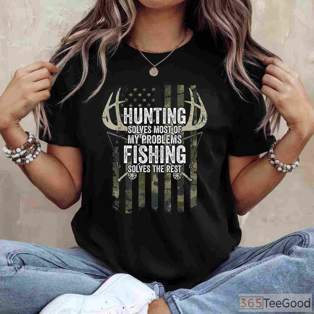 Funny Hunting and Fishing Therapy Shirt, Problem Solving Outdoorsman Gift