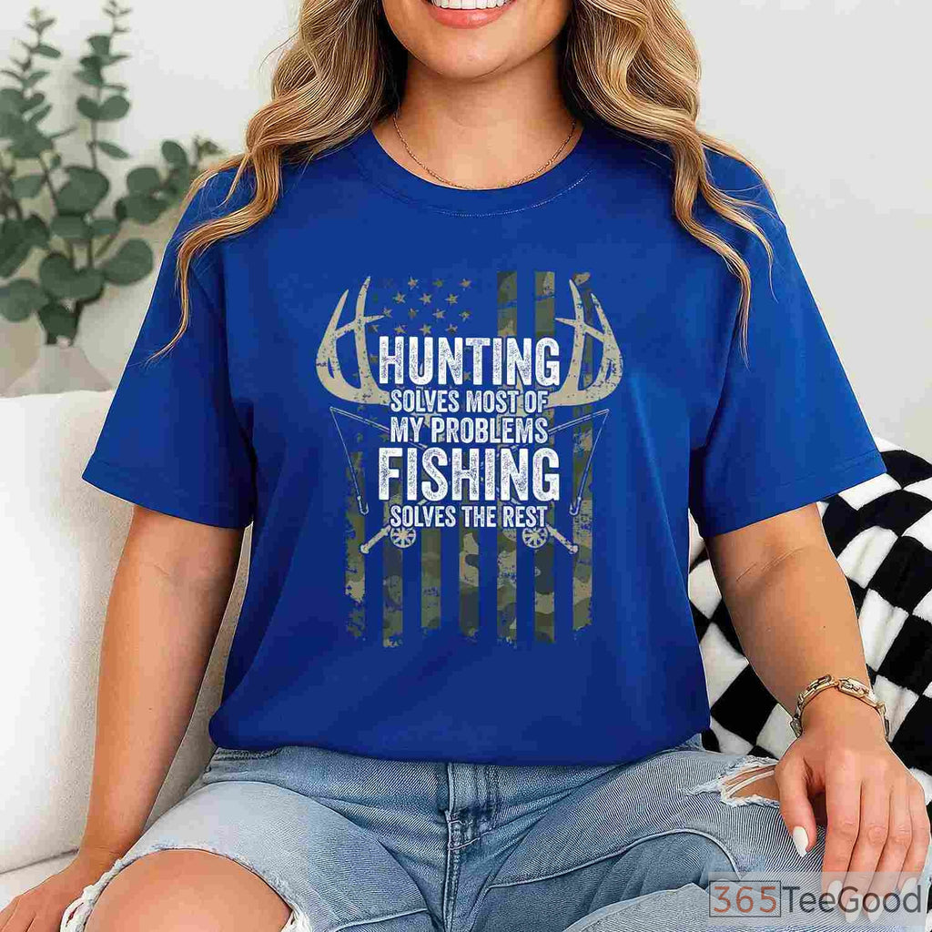 Funny Hunting and Fishing Therapy Shirt, Problem Solving Outdoorsman Gift