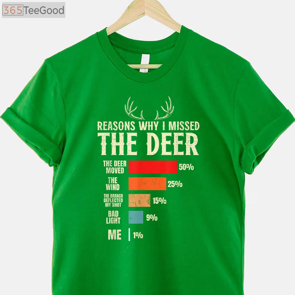 Funny Hunting Excuses Shirt for Missed Deer, Humorous Marksman Graphic Tee