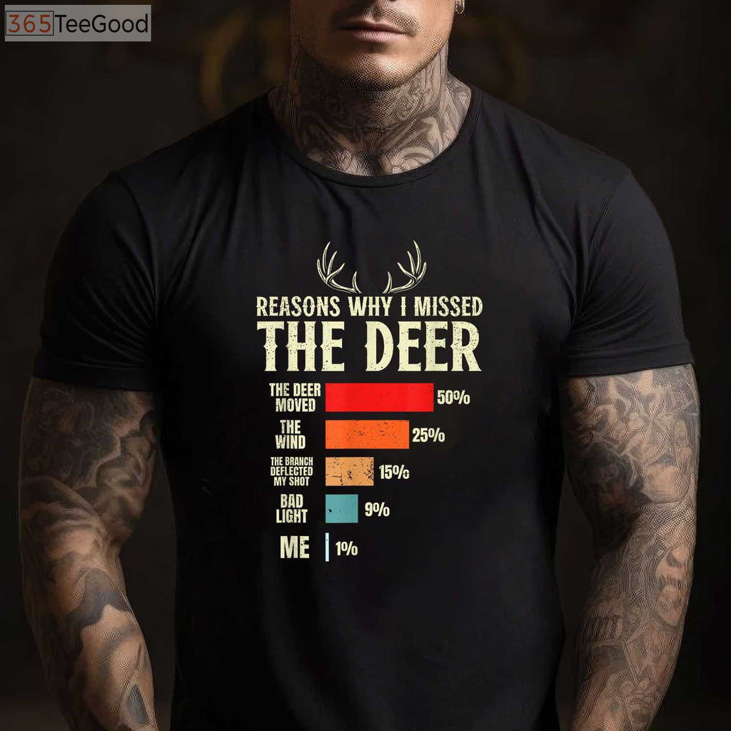 Funny Hunting Excuses Shirt for Missed Deer, Humorous Marksman Graphic Tee