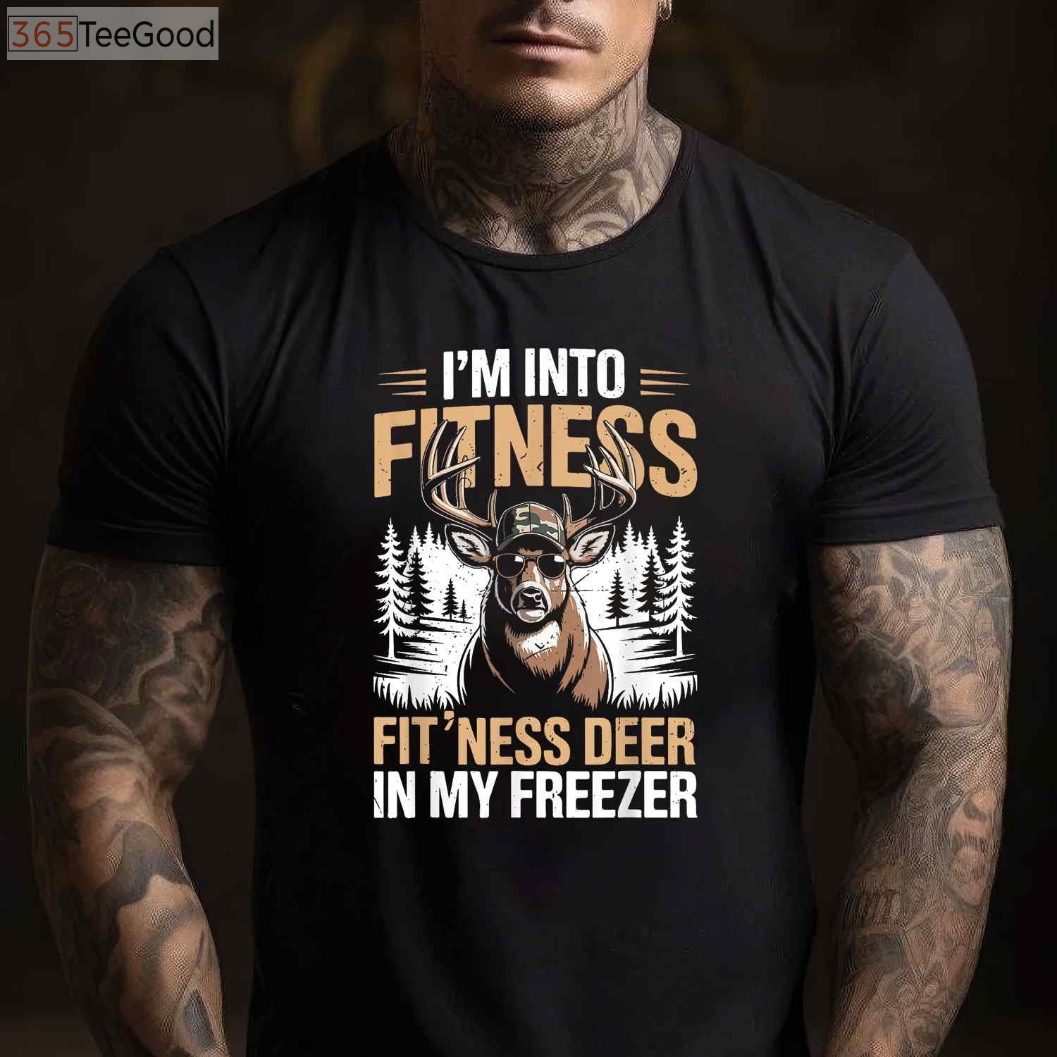 Funny Hunting Fitness Deer in Freezer Shirt, Camo Hunter Dad Workout Tee