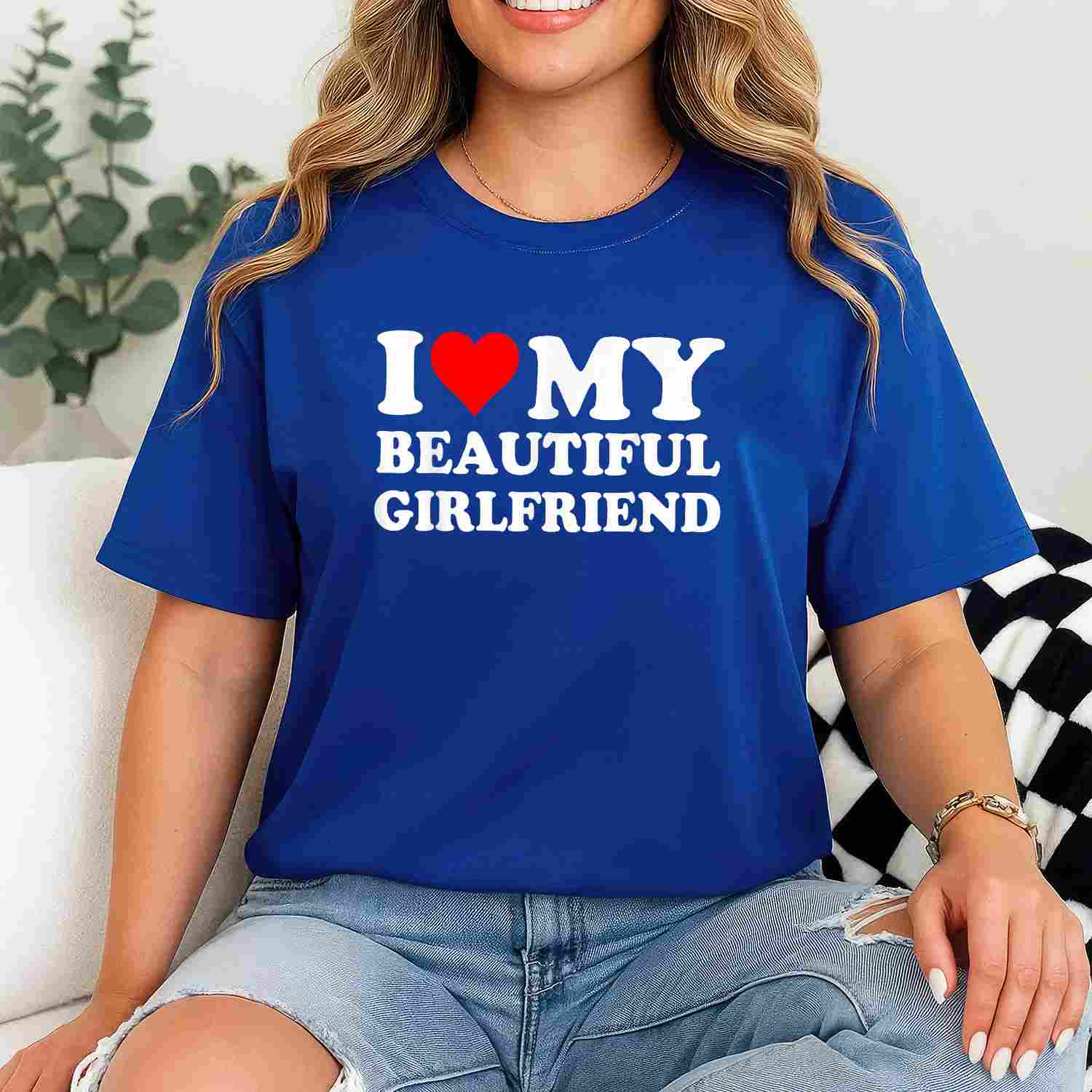 Funny I Love My Beautiful Girlfriend I Heart My Beautiful GF T-Shirt Tee Romantic Humor Gift