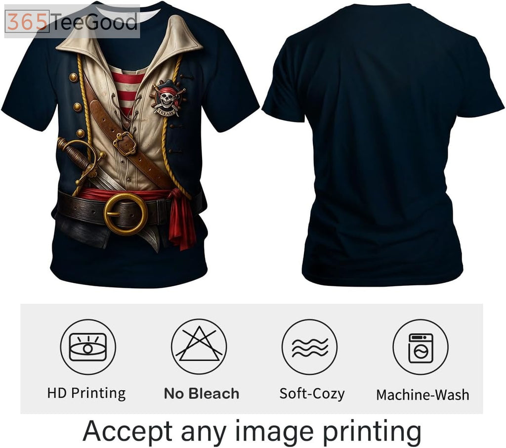 Funny Pirate Costume 3D Shirt – Pirate Graphic Novelty Short Sleeve Crewneck T-Shirt