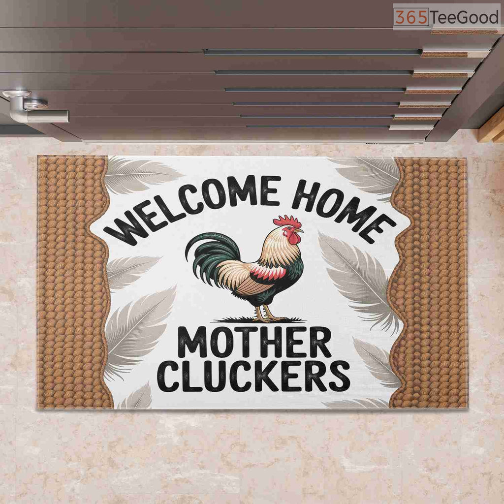 Funny Rooster Welcome Home Doormat Custom Text - Durable Farmhouse Porch Entryway Rug