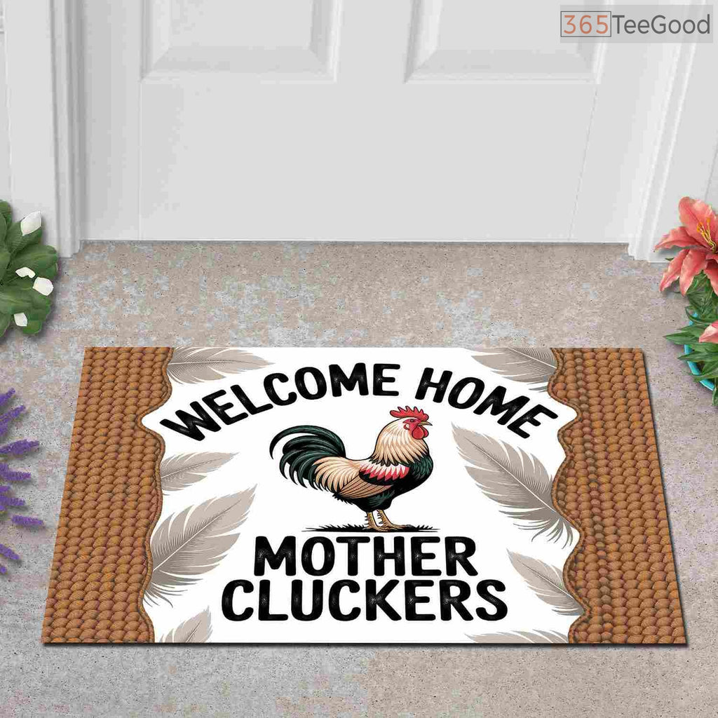 Funny Rooster Welcome Home Doormat Custom Text - Durable Farmhouse Porch Entryway Rug