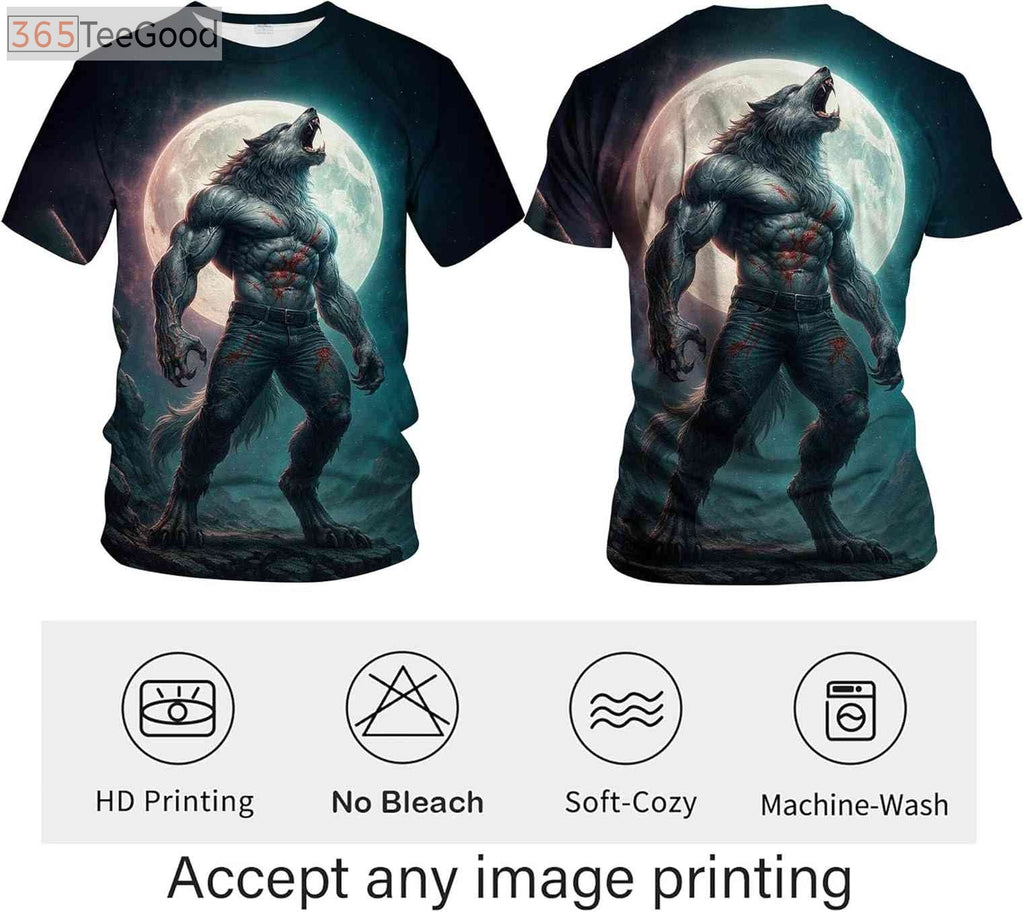 Funny Wolf Graphic 3D Shirt – Animal Art Novelty Short Sleeve Crewneck Tee