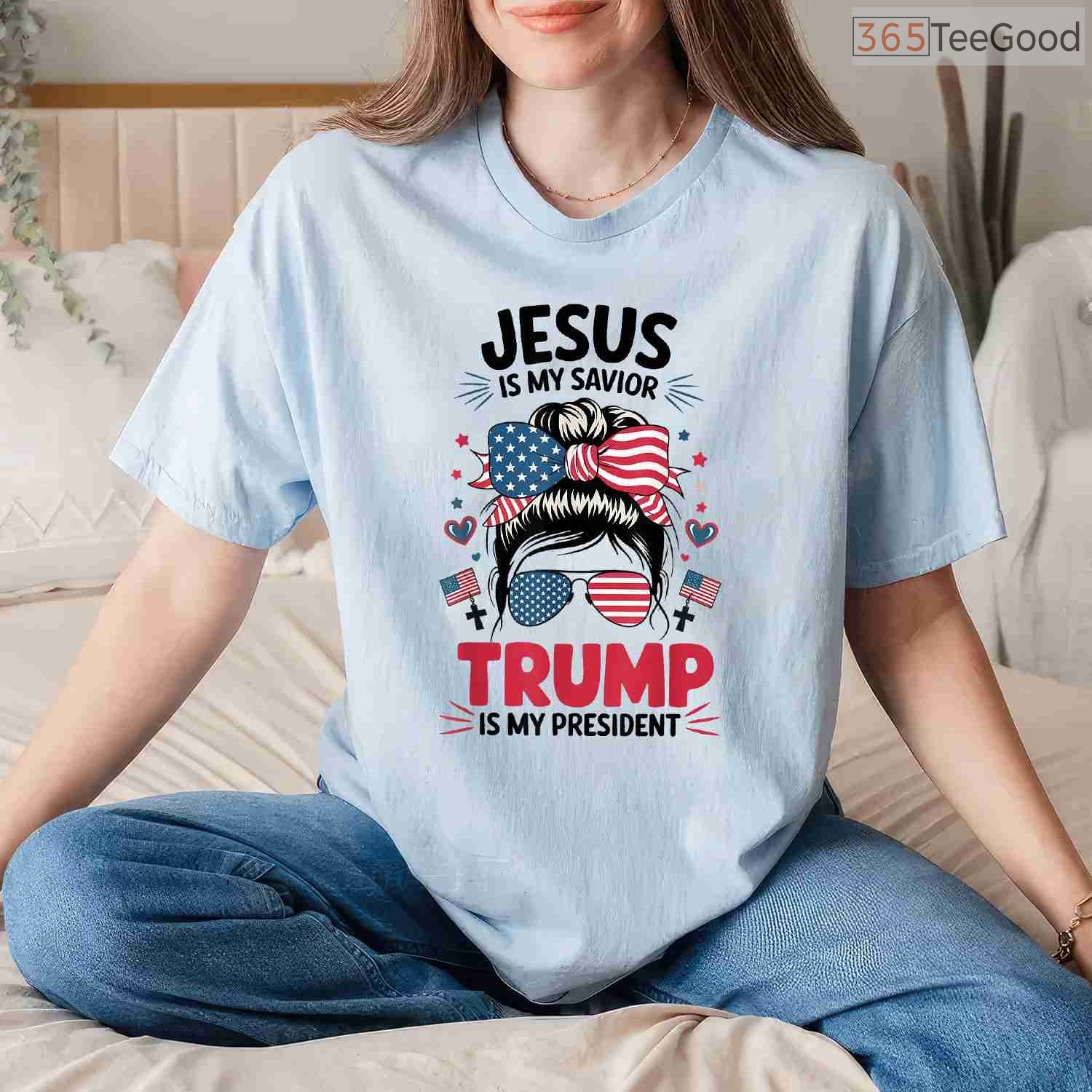 Girl Jesus My Savior Trump President T-Shirt Christian Republican Women Youth Faith Shirt
