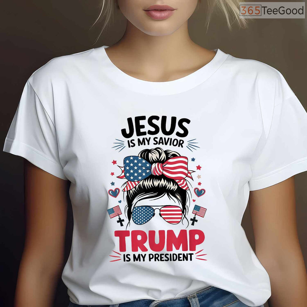 Girl Jesus My Savior Trump President T-Shirt Christian Republican Women Youth Faith Shirt
