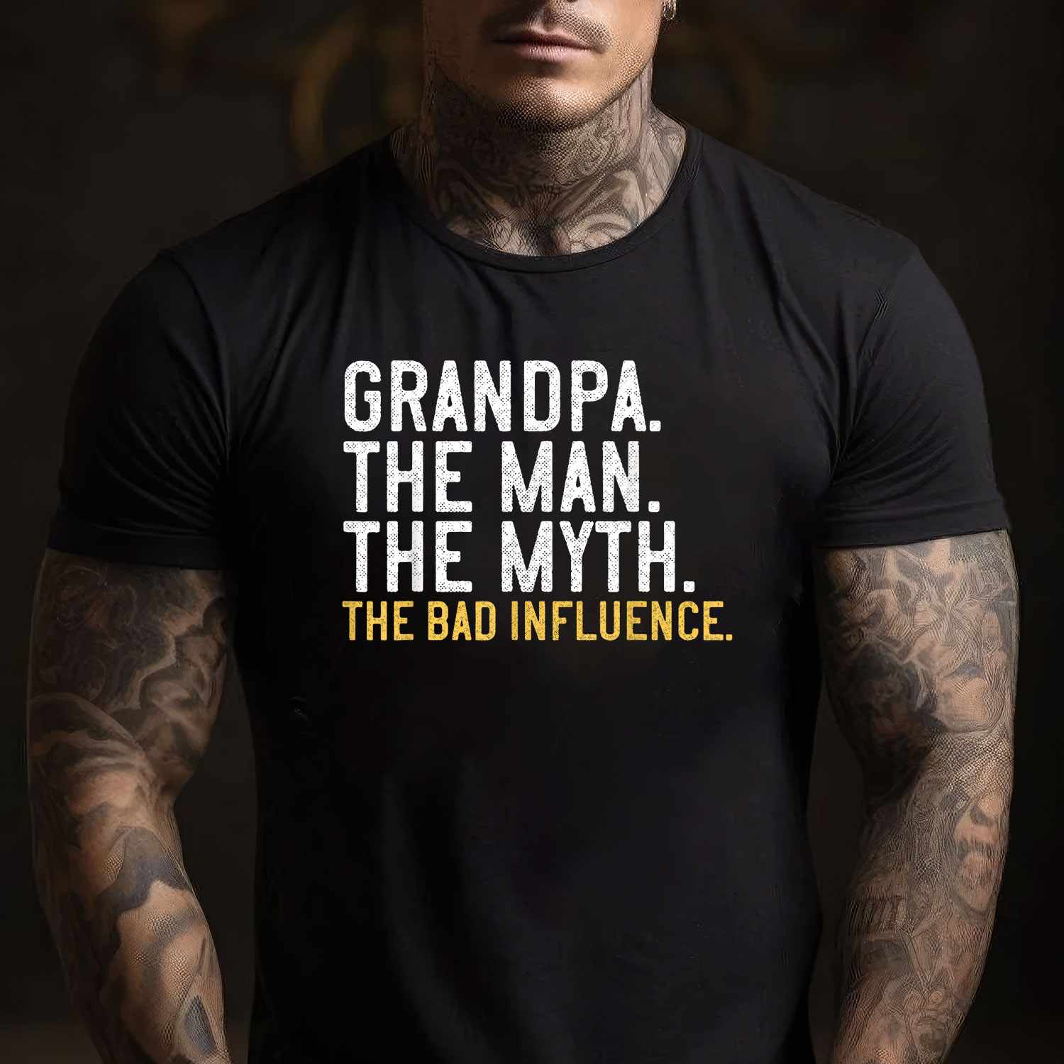 Grandpa The Man The Myth The Bad Influence Funny Gift Tee T-Shirt Men Adults
