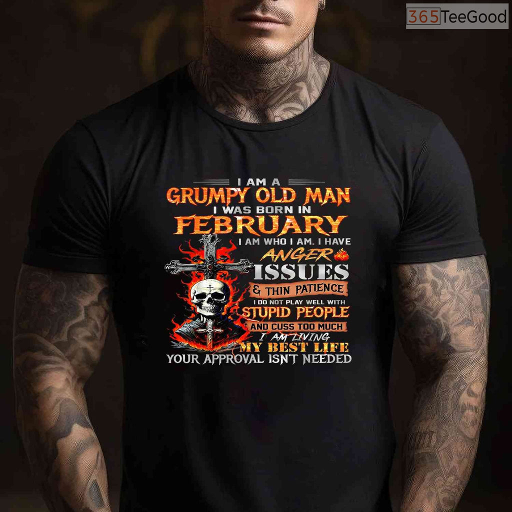 Grumpy Old Man February Shirt – Born In February Skull Graphic Tee