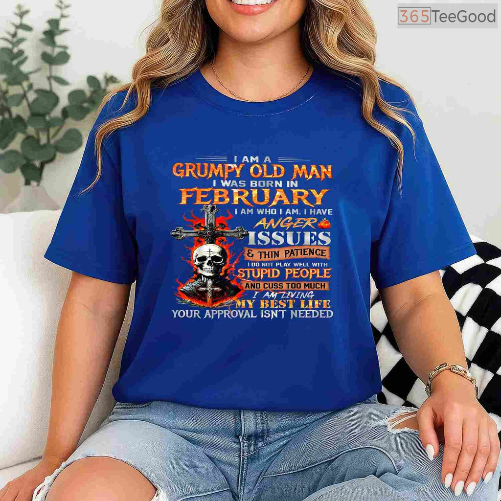 Grumpy Old Man February Shirt – Born In February Skull Graphic Tee