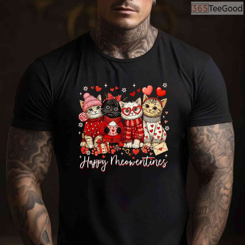 Happy Meowentines Cute Cat Mom T-Shirt, Adorable Kitten Lover Valentine Gift Tee for Girls Kids