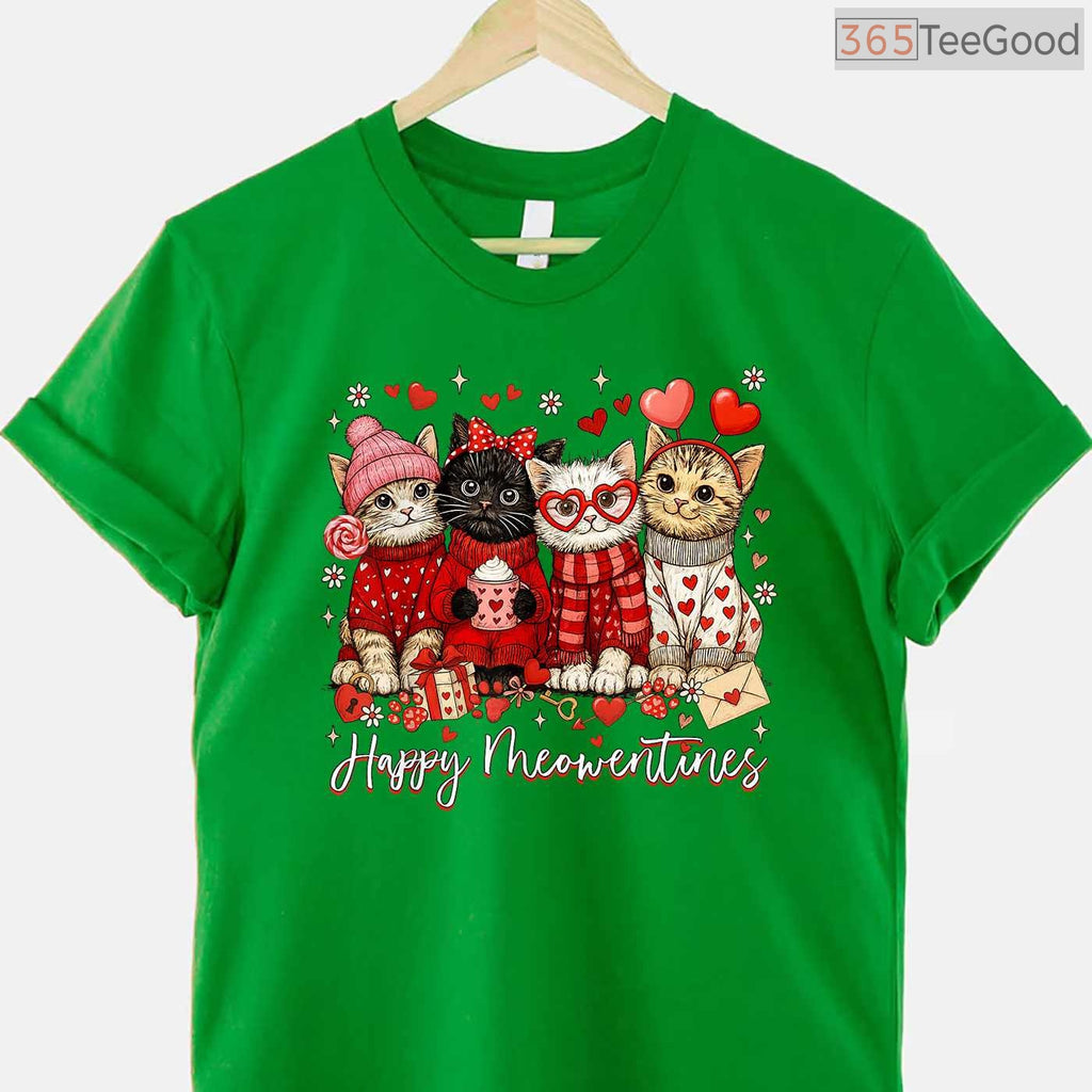 Happy Meowentines Cute Cat Mom T-Shirt, Adorable Kitten Lover Valentine Gift Tee for Girls Kids
