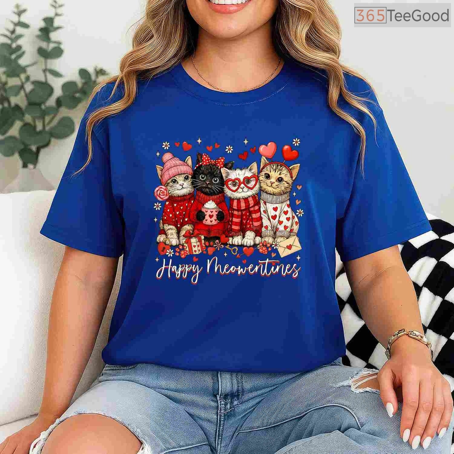 Happy Meowentines Cute Cat Mom T-Shirt, Adorable Kitten Lover Valentine Gift Tee for Girls Kids