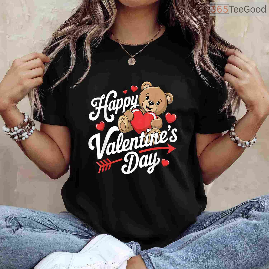 Happy Valentines Day Heart Shirt for Women, Aesthetic Cute Cursive Typography Love T-Shirt Gift