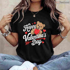 Happy Valentines Day Heart Shirt for Women, Aesthetic Cute Cursive Typography Love T-Shirt Gift
