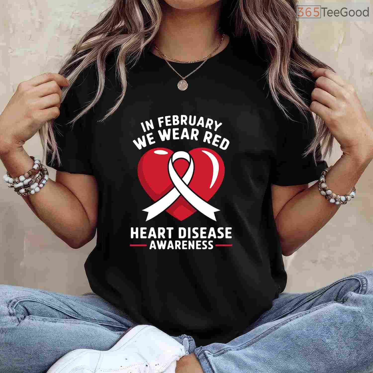 Heart Disease Awareness Month Long Sleeve – In February We Wear Red T-Shirt