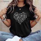Heart Shape Musical Notes T-Shirt - Romantic Music Lover Valentine’s Day Gift