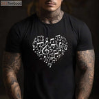 Heart Shape Musical Notes T-Shirt - Romantic Music Lover Valentine’s Day Gift
