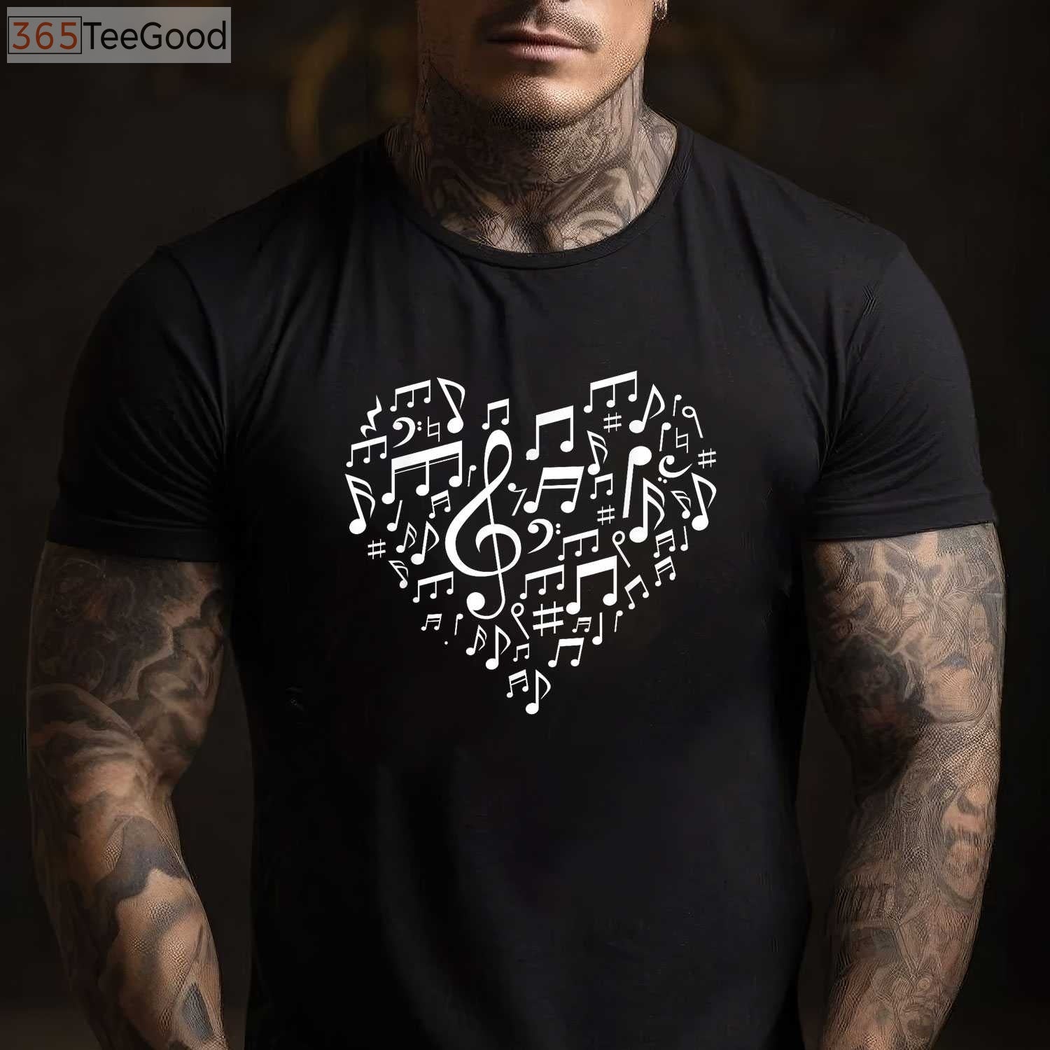 Heart Shape Musical Notes T-Shirt - Romantic Music Lover Valentine’s Day Gift