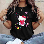 Hello Kitty Love Notes Valentine T-Shirt, Sanrio Character Cute Heart Graphic Tee for Girls Women