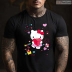 Hello Kitty Love Notes Valentine T-Shirt, Sanrio Character Cute Heart Graphic Tee for Girls Women