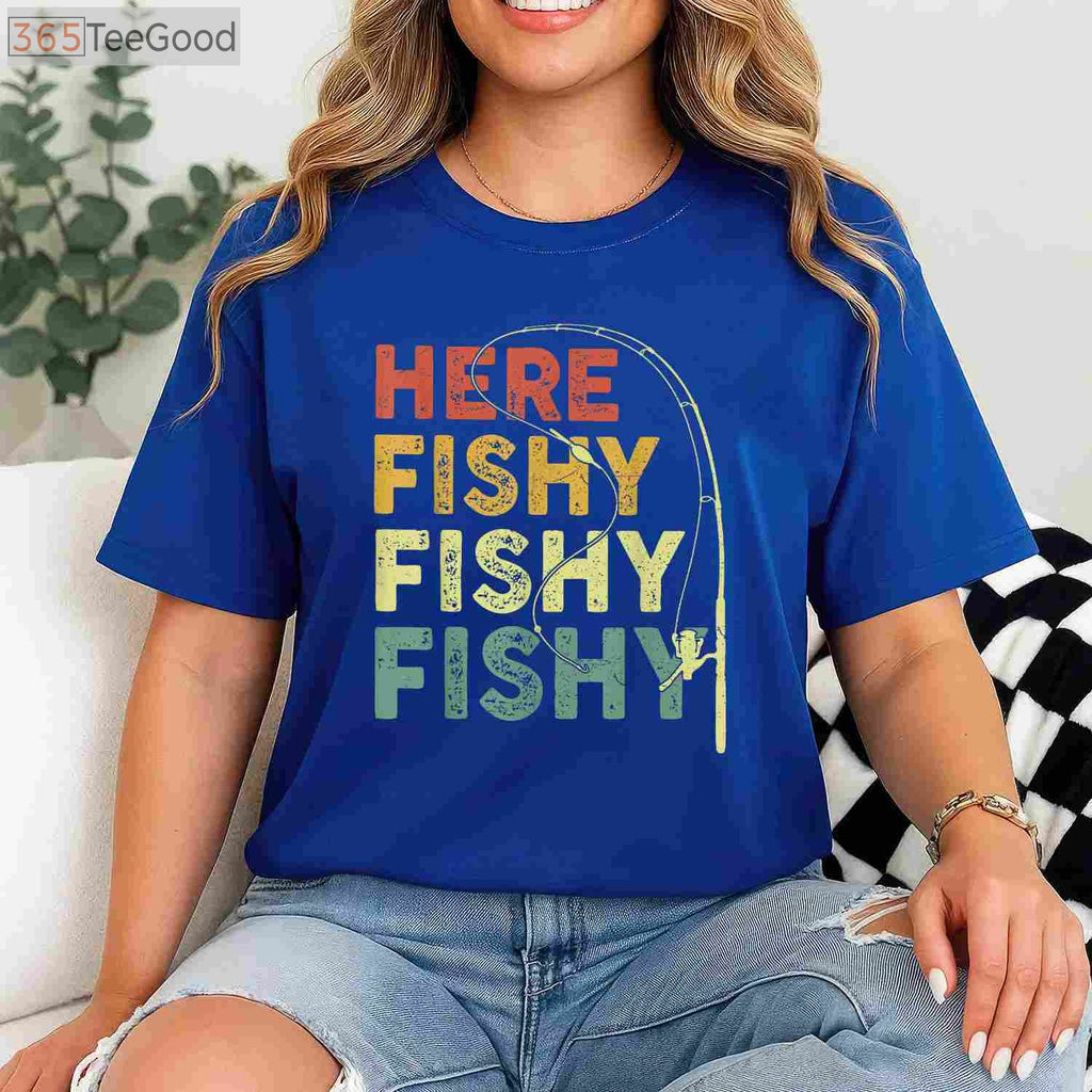 Here Fishy Fishy Bass Fish Dad T-Shirt - Funny Fisherman Gift For Men