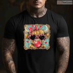 Highland Cow Valentine Coquette T-Shirt, Farm Animal Leopard Print Bow Heart Shirt for Country Girl