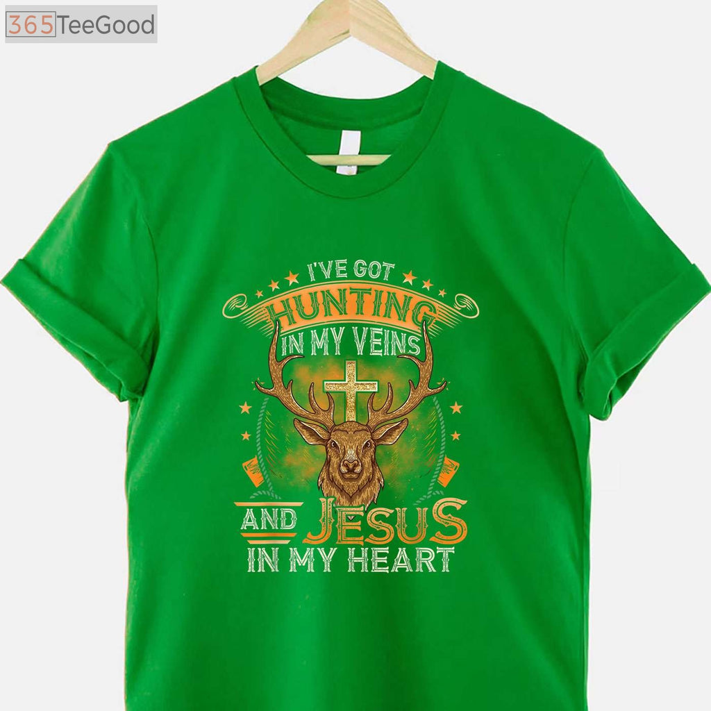 Hunting In My Veins Jesus In My Heart Shirt, Christian Hunter Long Sleeve Tee