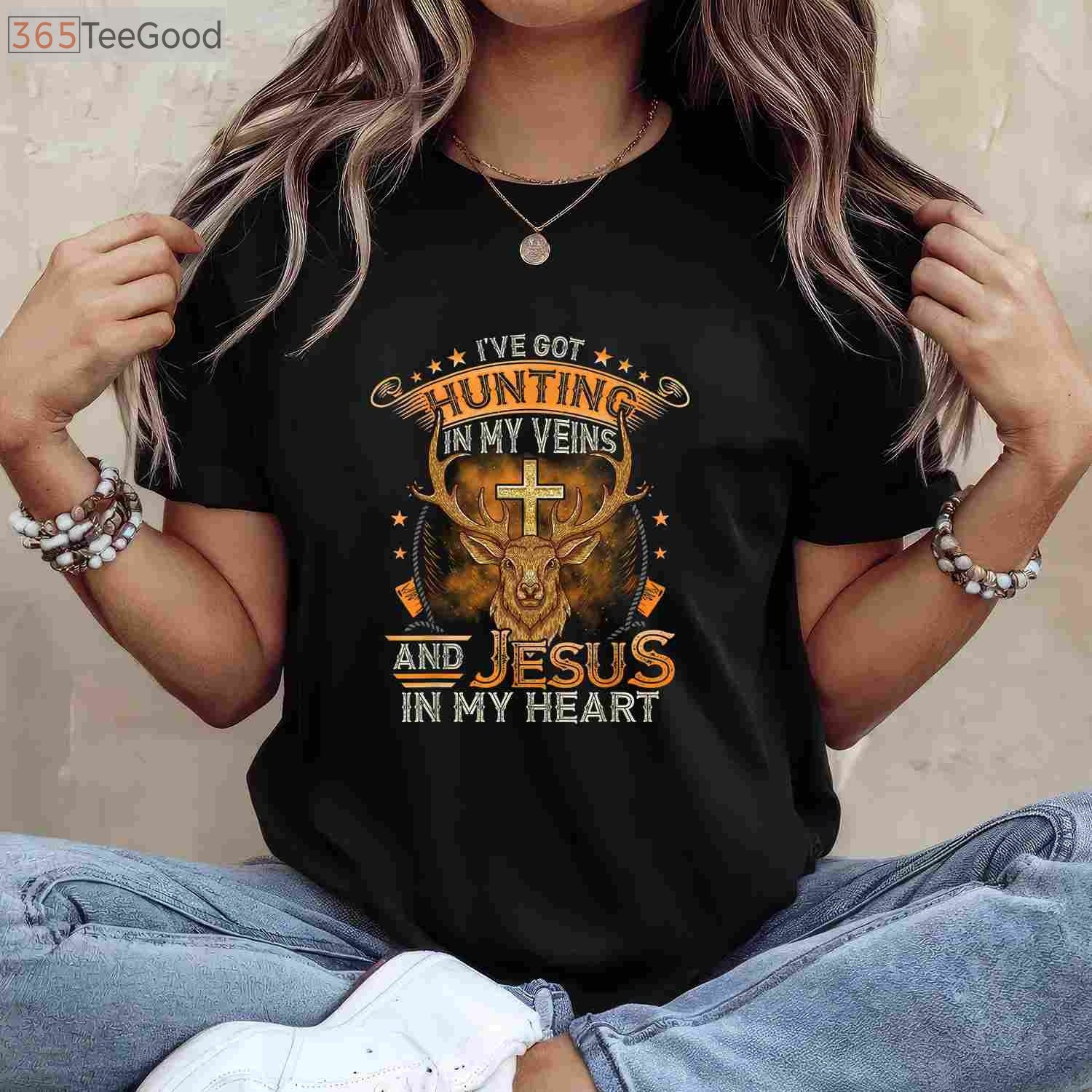 Hunting In My Veins Jesus In My Heart Shirt, Christian Hunter Long Sleeve Tee