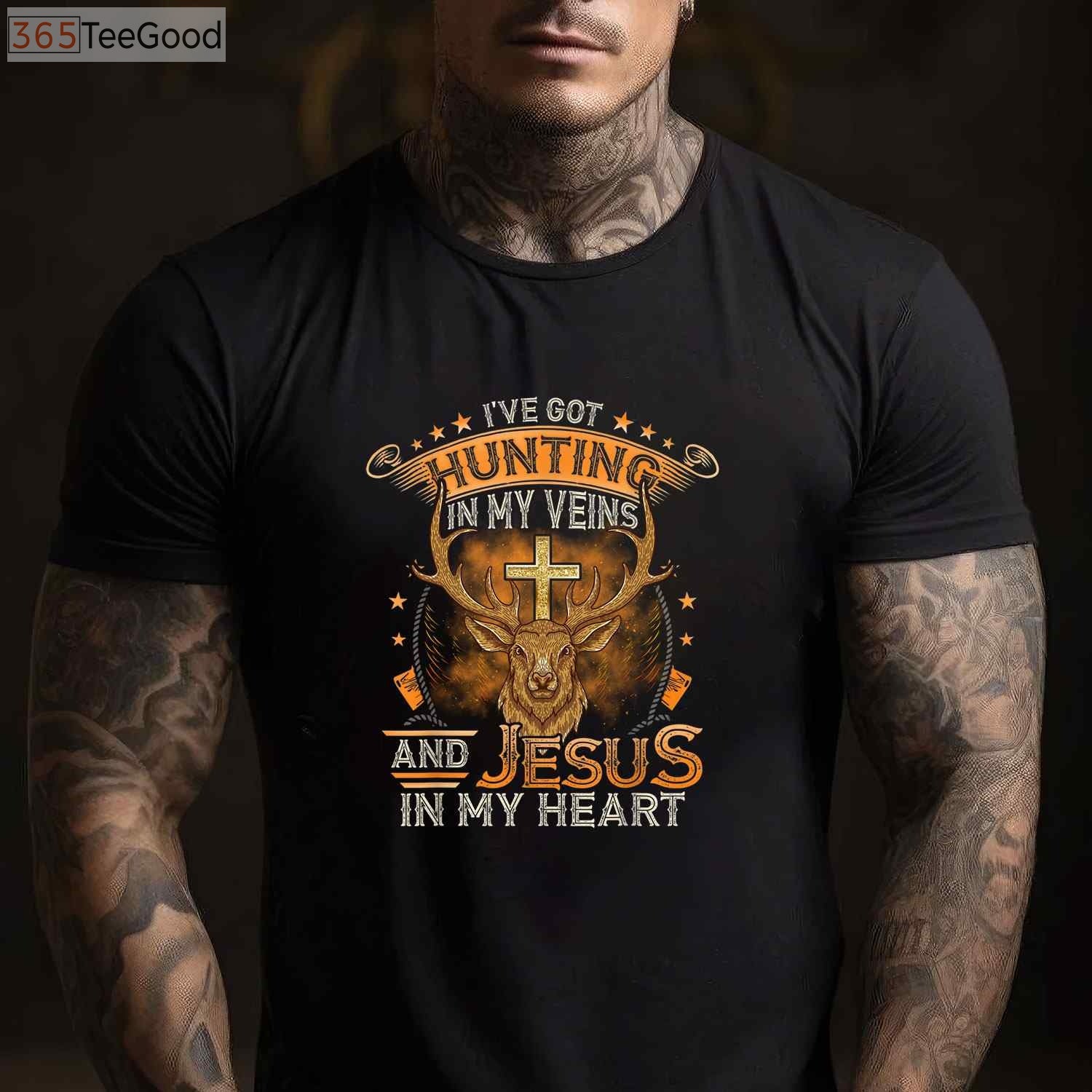 Hunting In My Veins Jesus In My Heart Shirt, Christian Hunter Long Sleeve Tee