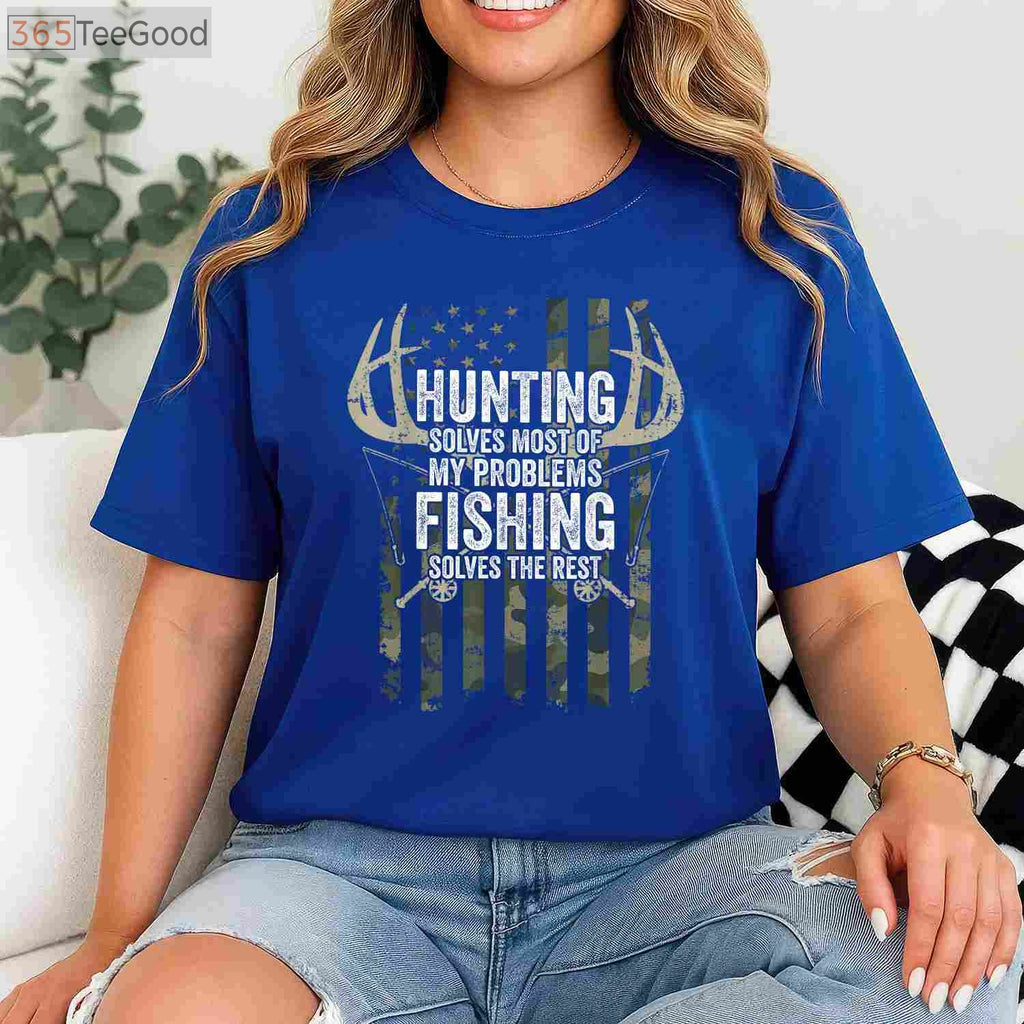 Hunting and Fishing Problem Solver Shirt, Funny Outdoor Hobby Therapy Tee