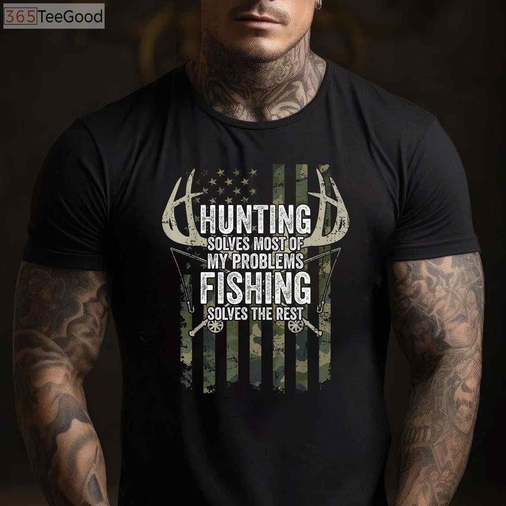 Hunting and Fishing Problem Solver Shirt, Funny Outdoor Hobby Therapy Tee