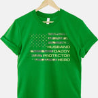 Husband Daddy Protector Hero Fathers Day Camo American Flag T-Shirt Tee Gift