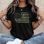 Husband Daddy Protector Hero Fathers Day Camo American Flag T-Shirt Tee Gift