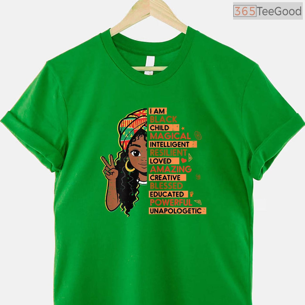 I Am A Black Child Magical African Girl T-Shirt Black History Month Kids Pride Shirt