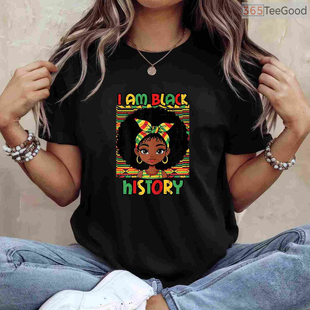 I Am Black History Afro Girl T-Shirt African American Kids Magic Black History Month Shirt