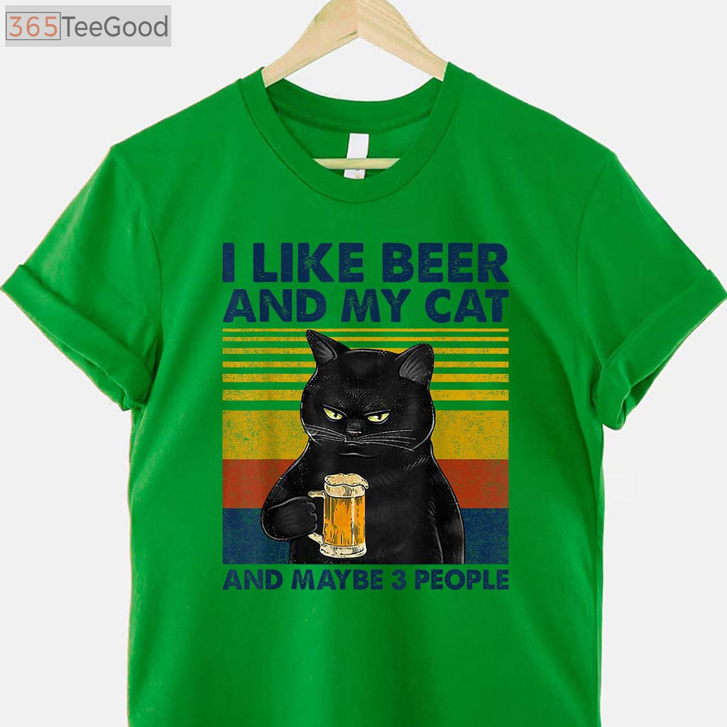 I Like Beer My Cat and Maybe 3 People T-Shirt - Funny Cat Lover Gift