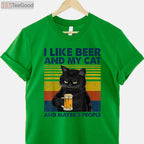 I Like Beer My Cat and Maybe 3 People T-Shirt - Funny Cat Lover Gift