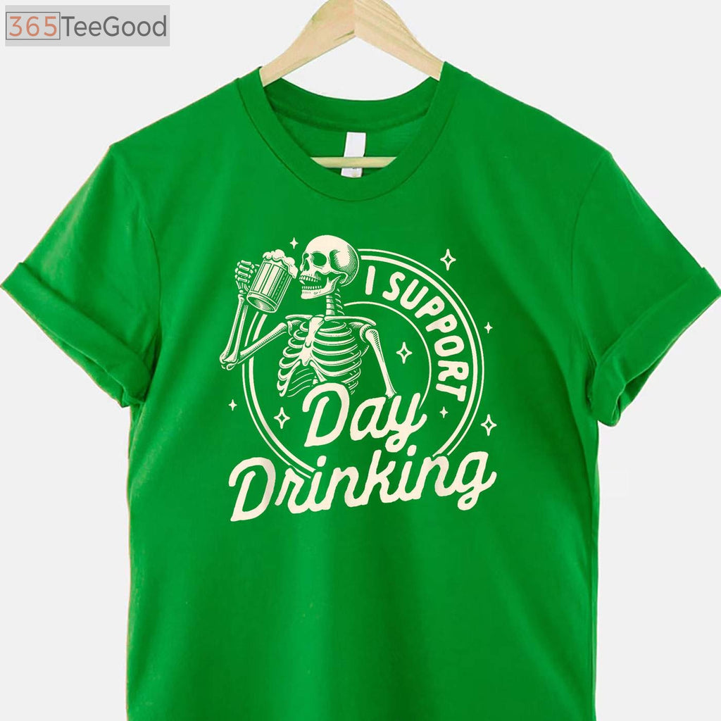 I Support Day Drinking Skeleton T-Shirt - Funny Beer Lover Party Tee