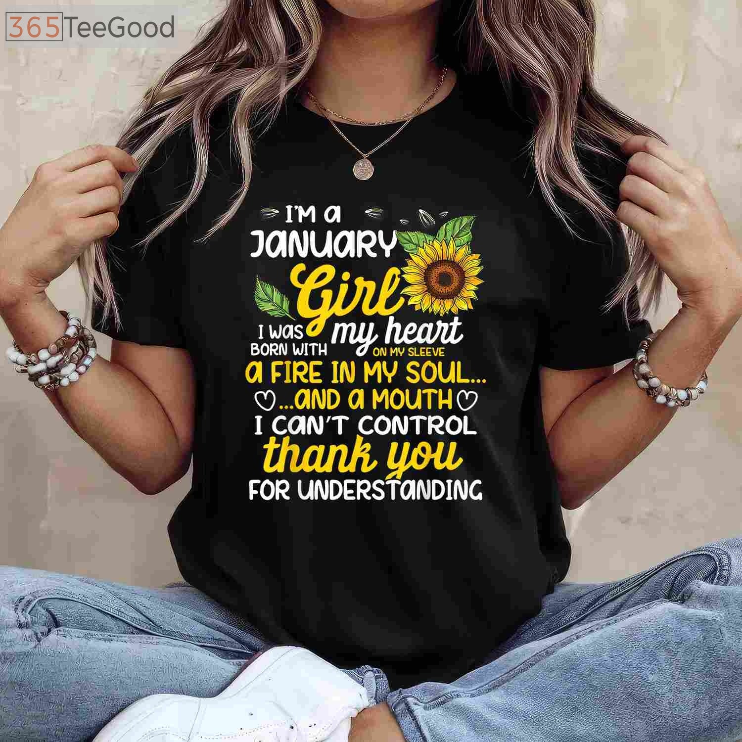 I'm a January Sunflower Queen Tee and T-Shirt, Birthday T-Shirt Gift for Women Born in January