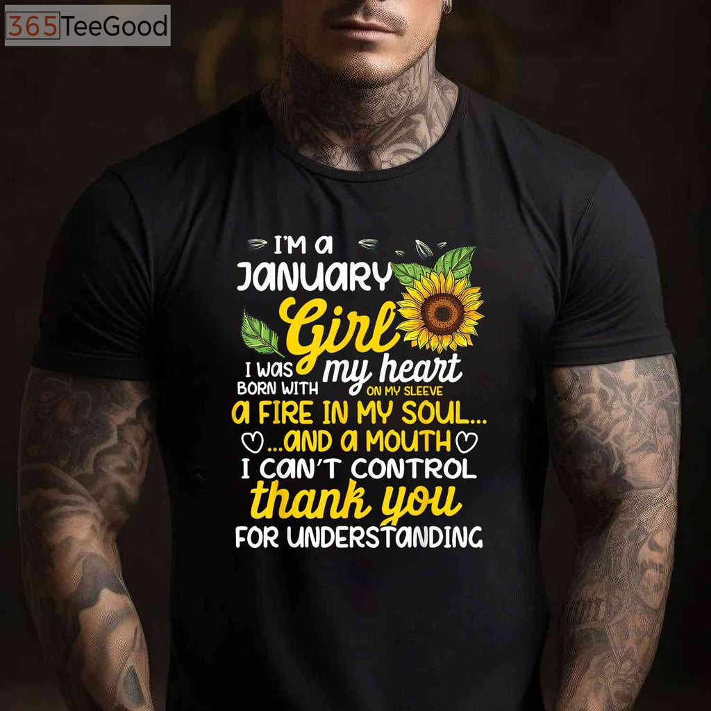I'm a January Sunflower Queen Tee and T-Shirt, Birthday T-Shirt Gift for Women Born in January