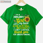 I'm a January Sunflower Queen Tee and T-Shirt, Birthday T-Shirt Gift for Women Born in January