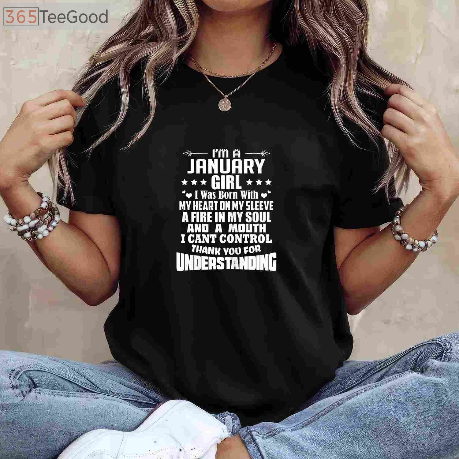 I'm a January Girl Tee and T-Shirt, Heart Fire Soul Birthday T-Shirt for Women Adults