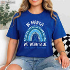 In March We Wear Blue Colon Cancer Awareness T-Shirt, Ribbon Rainbow Support Shirt