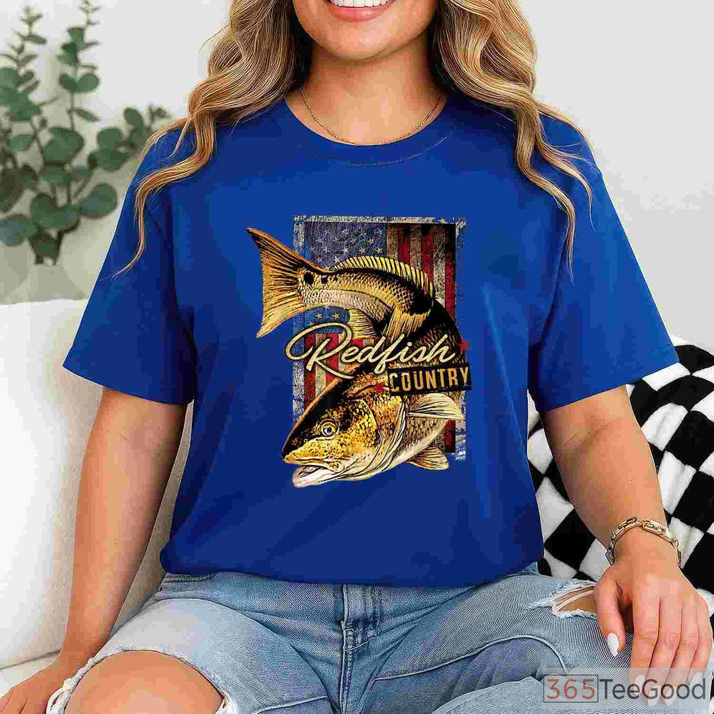 Inshore Saltwater Redfish Fishing Shirt, Redfish Country Angler Graphic Tee